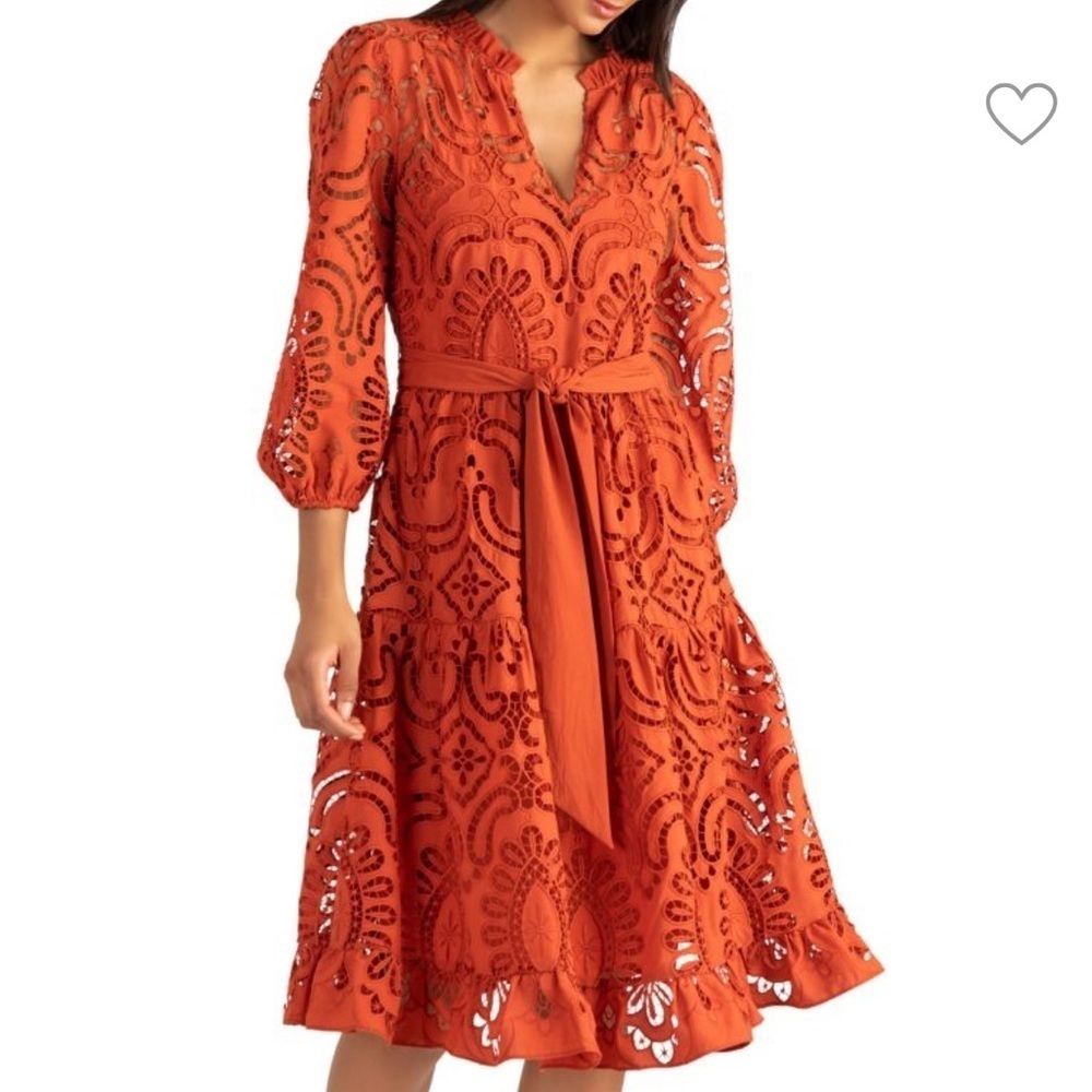 SHOSHANNA Orange Pia Embroidered Midi Dress